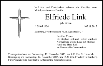 Anzeige von Elfriede Link von MGO