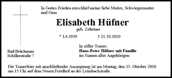 Anzeige von Elisabeth Hüfner von MGO