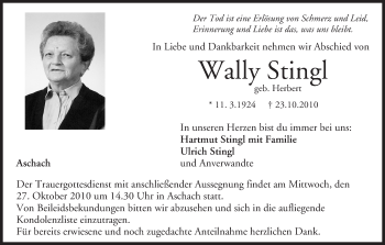 Anzeige von Wally Stingl von MGO