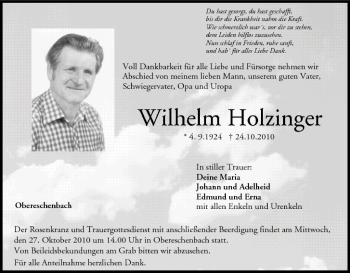 Anzeige von Wilhelm Holzinger von MGO