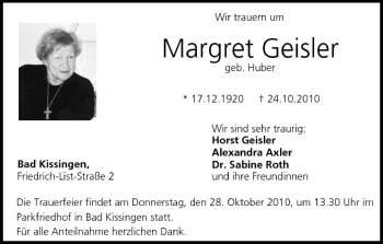 Anzeige von Margret Geisler von MGO