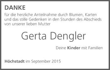 Anzeige von Gerta Dengler von MGO