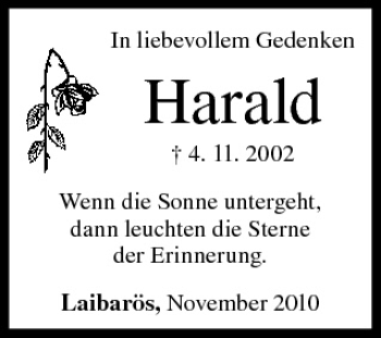 Anzeige von Harald Gedenken von MGO