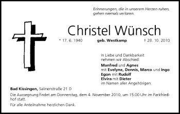 Anzeige von Christel Wünsch von MGO
