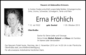 Anzeige von Erna Fröhlich von MGO