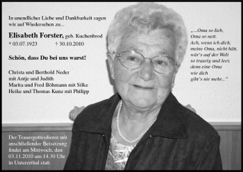 Anzeige von Elisabeth Forster von MGO