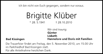 Anzeige von Brigitte Klüber von MGO