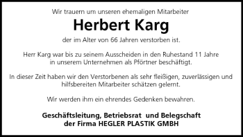 Anzeige von Herbert Karg von MGO