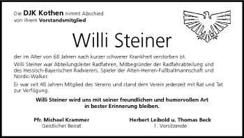 Anzeige von Willi Steiner von MGO