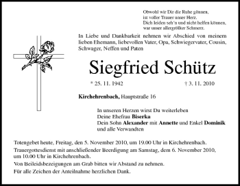 Anzeige von Siegfried Schütz von MGO