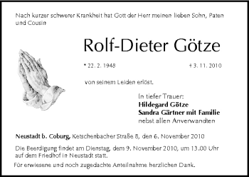 Anzeige von Rolf-Dieter Götze von MGO