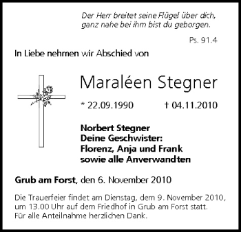 Anzeige von Maraléen Stegner von MGO