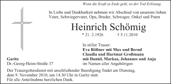 Anzeige von Heinrich Schömig von MGO