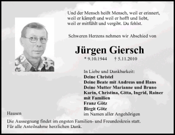 Anzeige von Jürgen Giersch von MGO