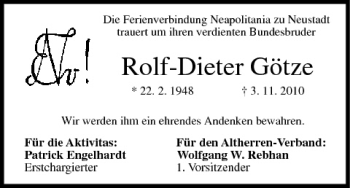 Anzeige von Rolf-Dieter Götze von MGO