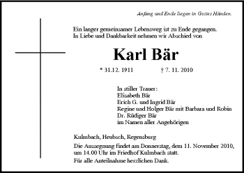 Anzeige von Karl Bär von MGO