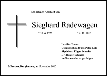 Anzeige von Sieghard Radewagen von MGO