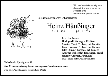 Anzeige von Heinz Häußinger von MGO