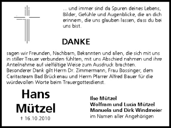 Anzeige von Hans Mützel von MGO