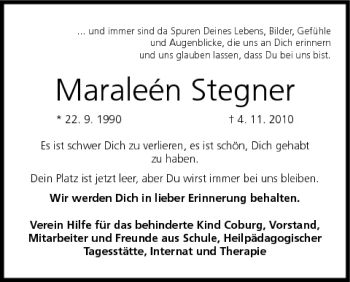 Anzeige von Maraléen Stegner von MGO