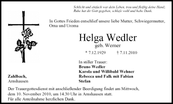 Anzeige von Helga Wedler von MGO