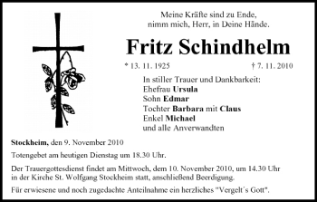 Anzeige von Fritz Schindhelm von MGO