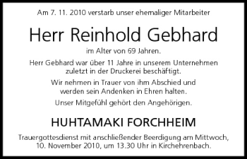 Anzeige von Reinhold Gebhard von MGO