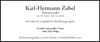 Anzeige von Karl-Hermann Zobel von MGO