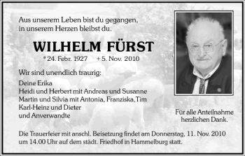 Anzeige von Wilhelm Fürst von MGO