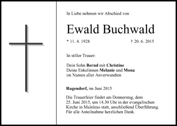 Anzeige von Ewald Buchwald von MGO