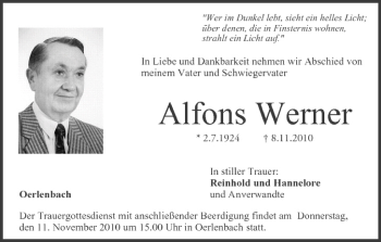 Anzeige von Alfons Werner von MGO