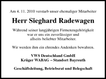 Anzeige von Sieghard Radewagen von MGO