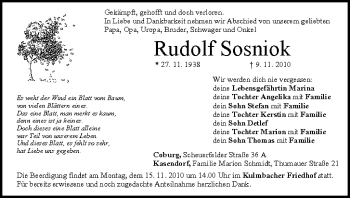 Anzeige von Rudolf Sosniok von MGO