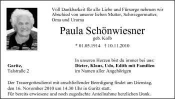 Anzeige von Paula Schönwiesner von MGO
