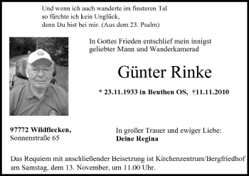 Anzeige von Günter Rinke von MGO