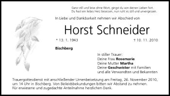 Anzeige von Horst Schneider von MGO