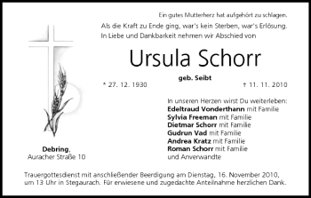 Anzeige von Ursula Schorr von MGO