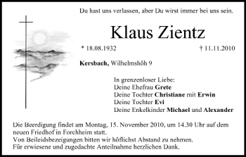 Anzeige von Klaus Zientz von MGO