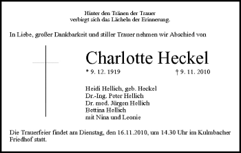 Anzeige von Charlotte Heckel von MGO