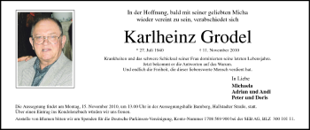 Anzeige von Karlheinz Grodel von MGO