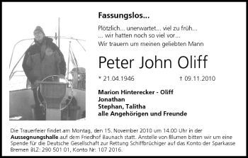 Anzeige von Peter John Oliff von MGO
