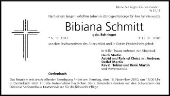 Anzeige von Bibiana Schmitt von MGO