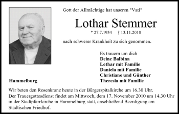 Anzeige von Lothar Stemmer von MGO