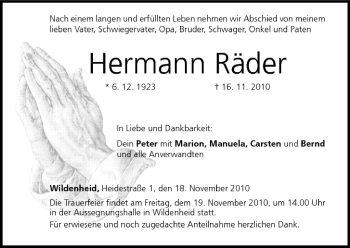 Anzeige von Hermann Räder von MGO