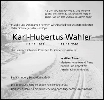 Anzeige von Karl-Hubertus Wahler von MGO