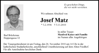 Anzeige von Josef Matz von MGO