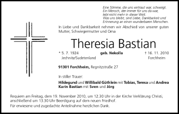 Anzeige von Theresia Bastian von MGO