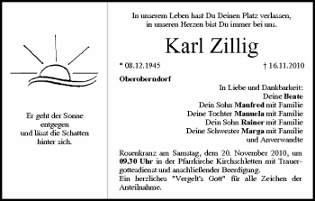 Anzeige von Karl Zillig von MGO