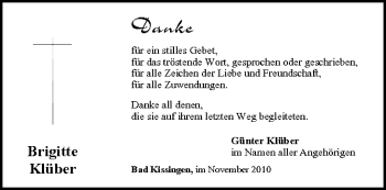 Anzeige von Brigitte Klüber von MGO