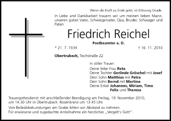 Anzeige von Friedrich Reichel von MGO